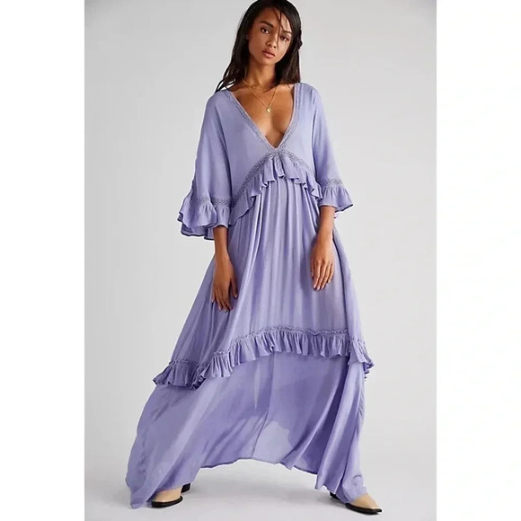 NWT Free People Paradiso Maxi Dress Boho Tiered Summer Purple Violet Small - Picture 1 of 17